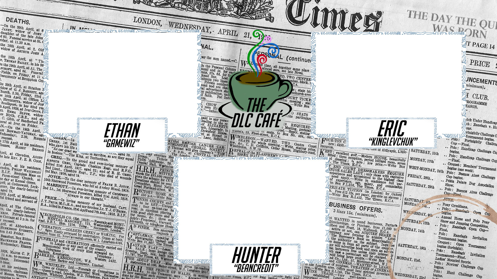 The DLC Café podcast livestream overlay.